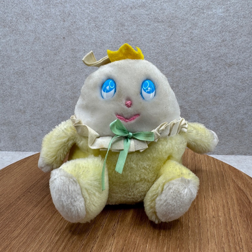 Eden Toys VTG Musical Wind Up Plush 5in Yellow White Retro Nursery Toy 70s 80s